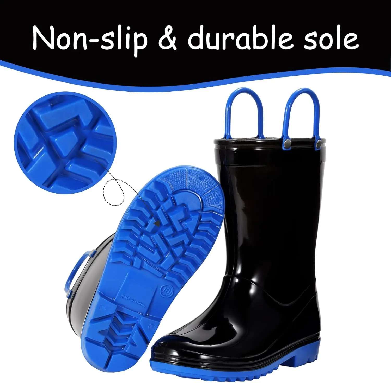 Toddler Rain Boots,Waterproof Kids Rain Boots with Easy-on Handles for Boys and Girls