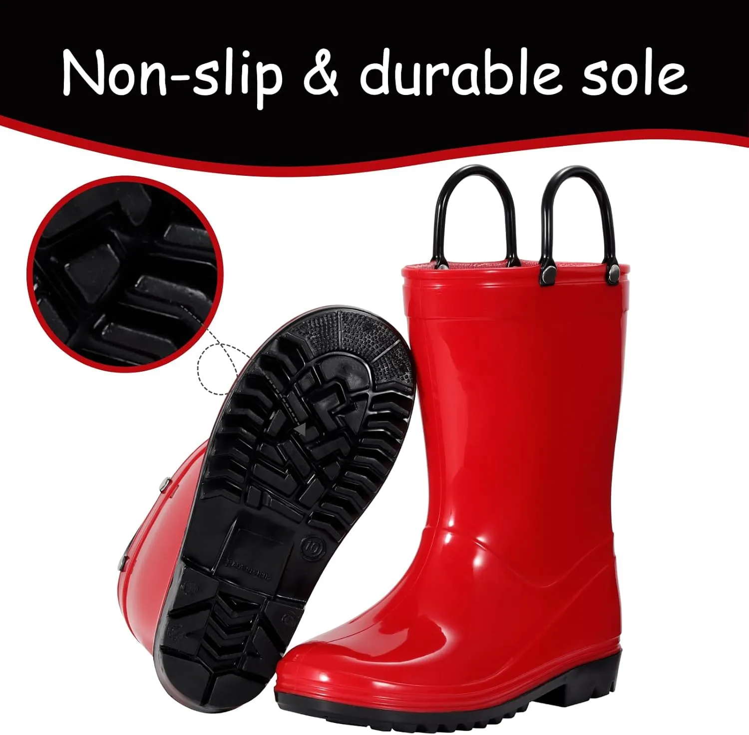 Toddler Rain Boots,Waterproof Kids Rain Boots with Easy-on Handles for Boys and Girls