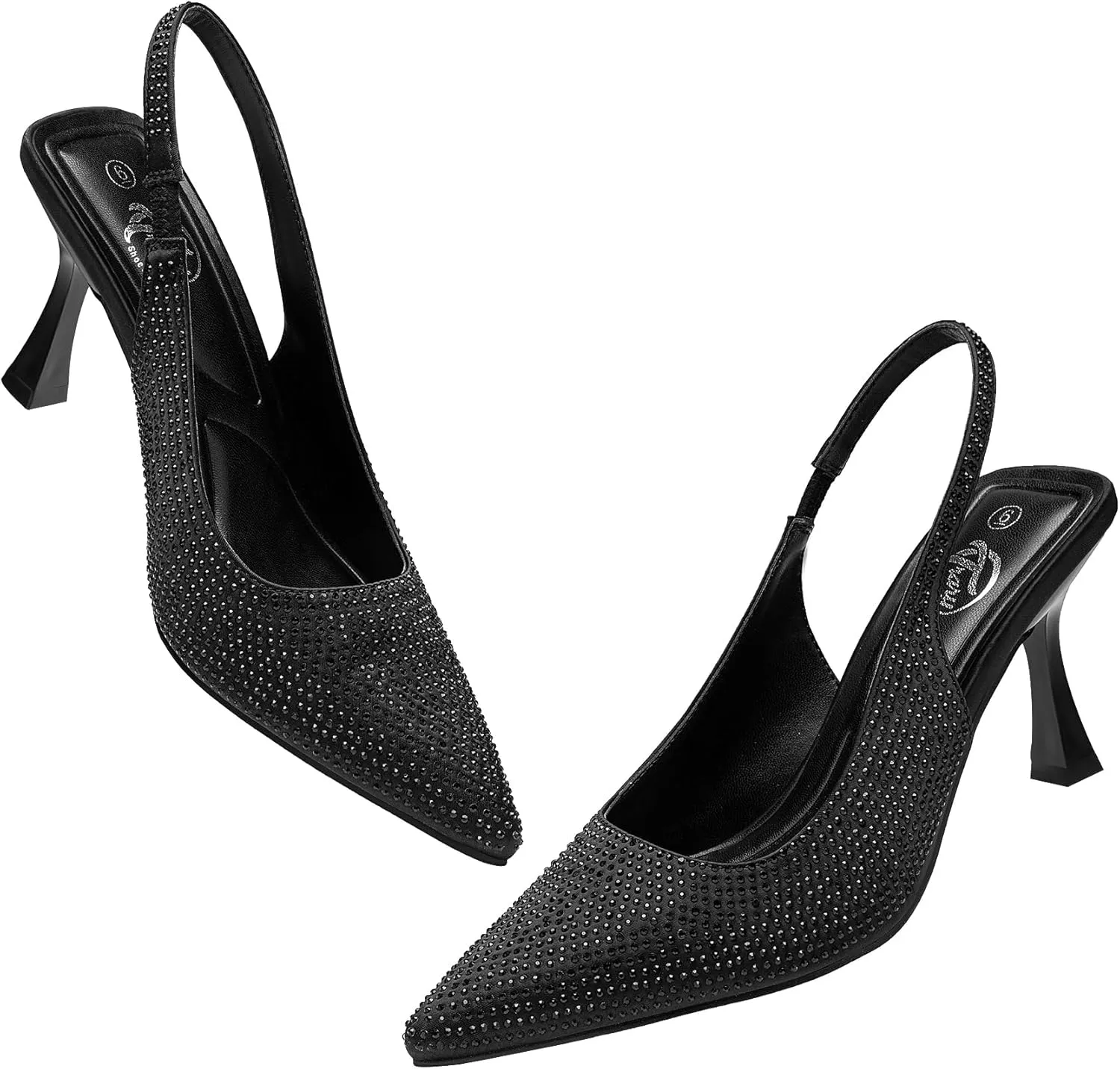 Trary Slingback Heels for Women - Pointed Toe Pumps, Comfortable & Stylish for Parties & Work - 3.2inch High Heels, Rhinestone & Glitter Dressy Shoes
