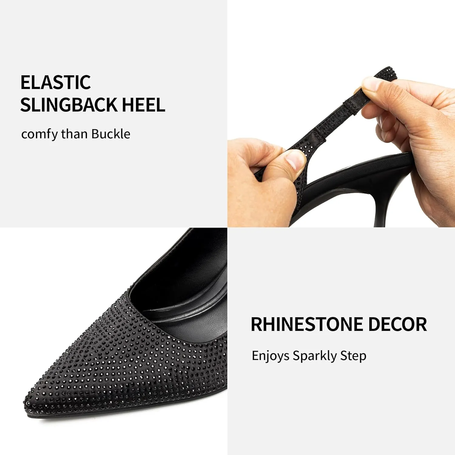 Trary Slingback Heels for Women - Pointed Toe Pumps, Comfortable & Stylish for Parties & Work - 3.2inch High Heels, Rhinestone & Glitter Dressy Shoes