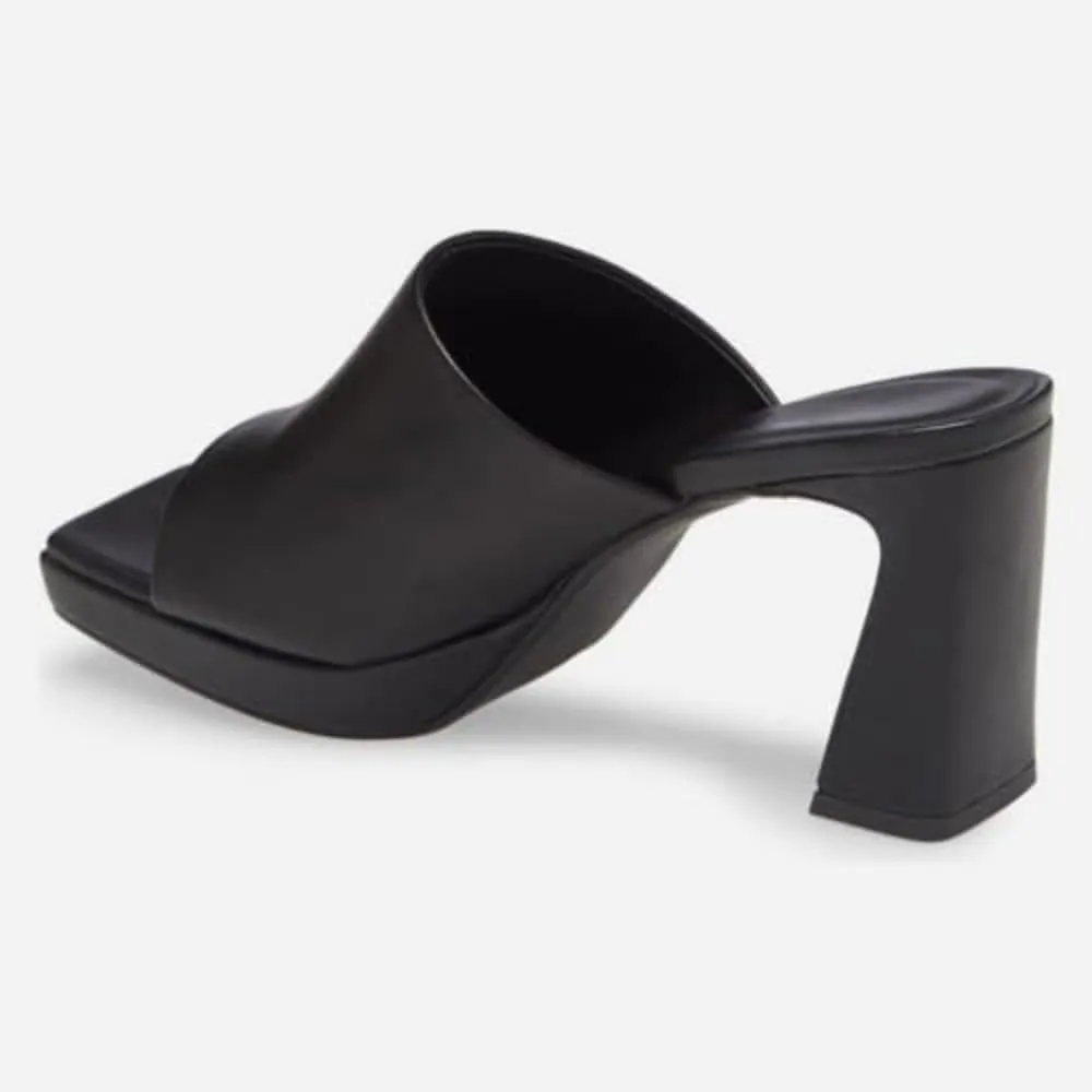 Trish Lucia Womens Platform Chunky Heels Mules Square Open Toe High Heeled Sandals Slip On Slides Dress Shoes