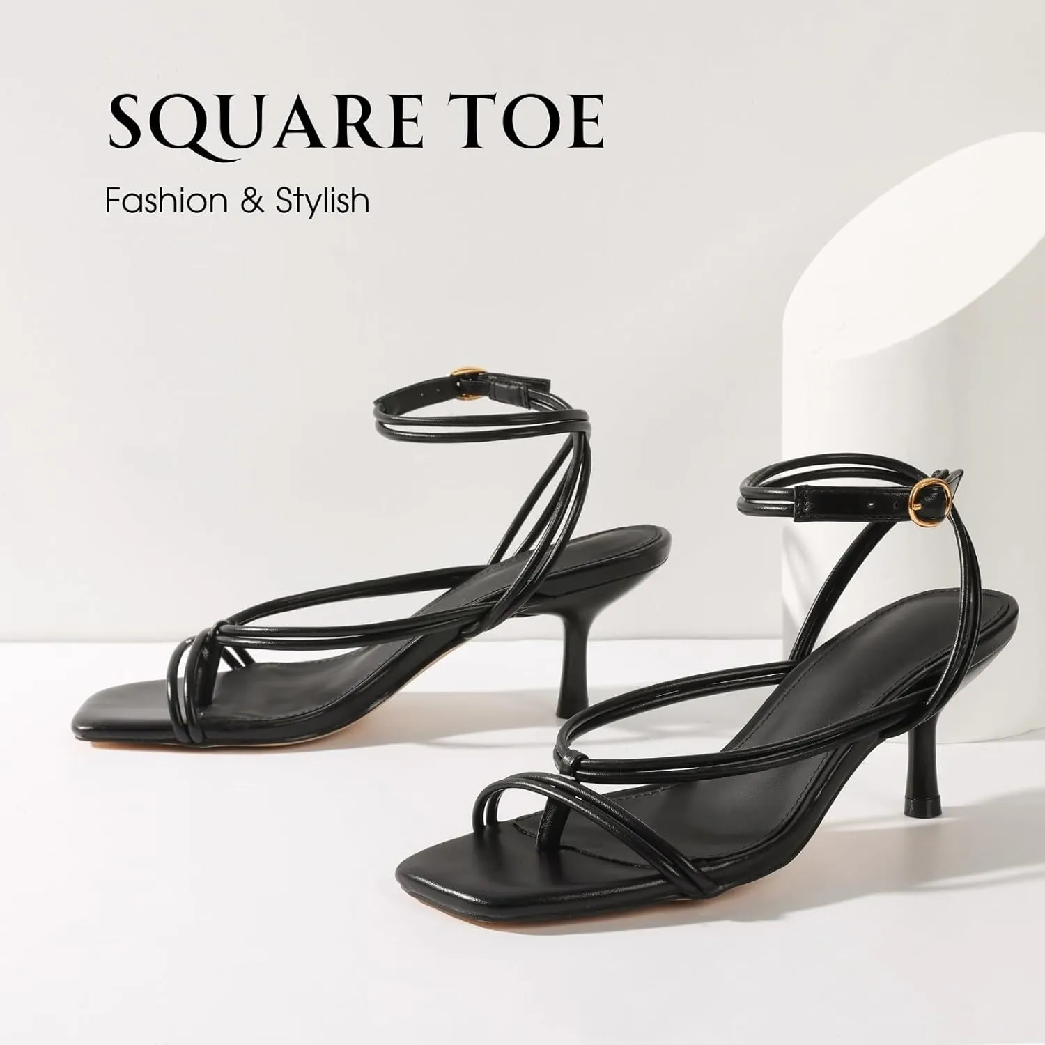 Uacllcau Women's Strappy Heels Sandals Square Open Toe Low Kitten Stiletto Heels Lace Up Thong Heeled Sandals for Women Flip Flop Heels for Party Prom Wedding Dress Shoes