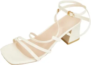 UIKGITP Women Square Toe Chunky Block Heels Strappy Sandals Ankle Buckle Platform Prom Heeled Pumps Wedding Party Evening Shoes