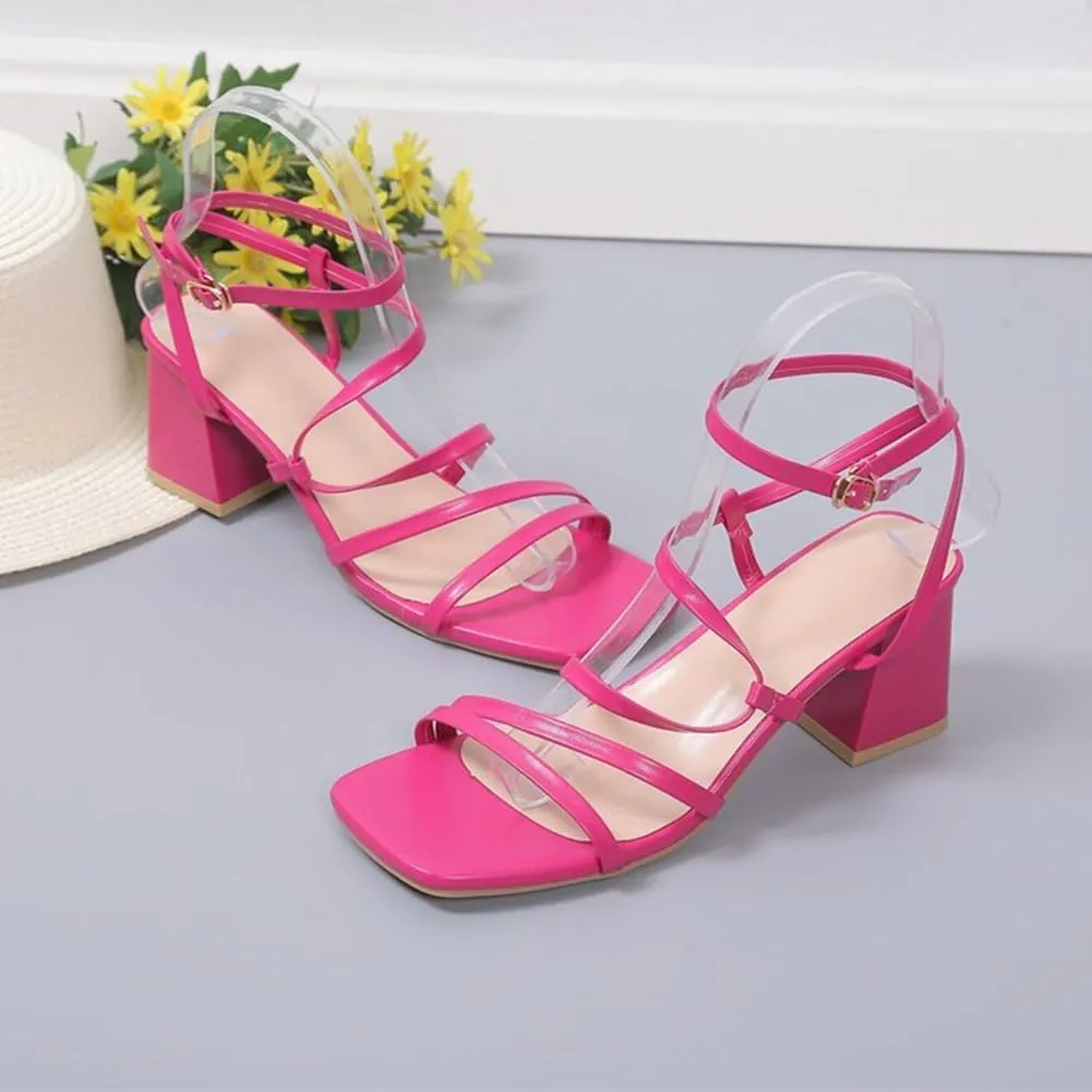 UIKGITP Women Square Toe Chunky Block Heels Strappy Sandals Ankle Buckle Platform Prom Heeled Pumps Wedding Party Evening Shoes