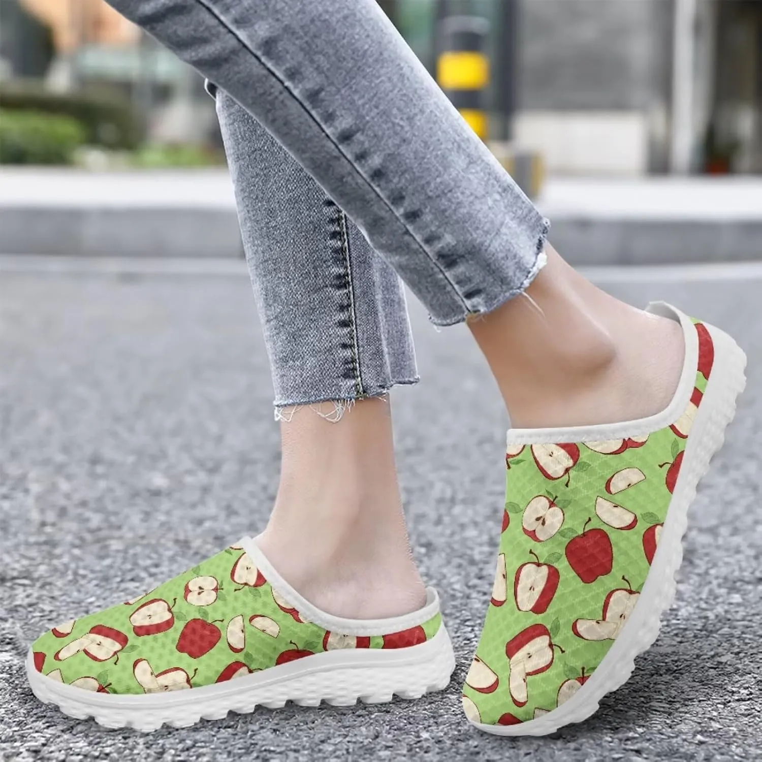 UNICEU Fruit Print Slip On Shoes for Women Backless Breathable Mules Comfortable Non Slip Sneakers for Walking Work