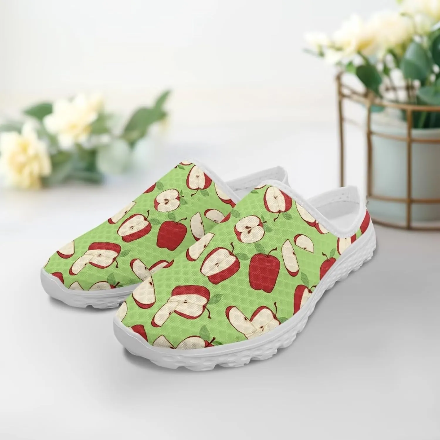 UNICEU Fruit Print Slip On Shoes for Women Backless Breathable Mules Comfortable Non Slip Sneakers for Walking Work