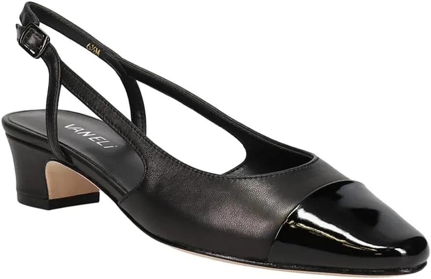 VANELi Womens Aliz Round Toe Slingback Pumps Dress Casual Low Heel 1-2" - Black