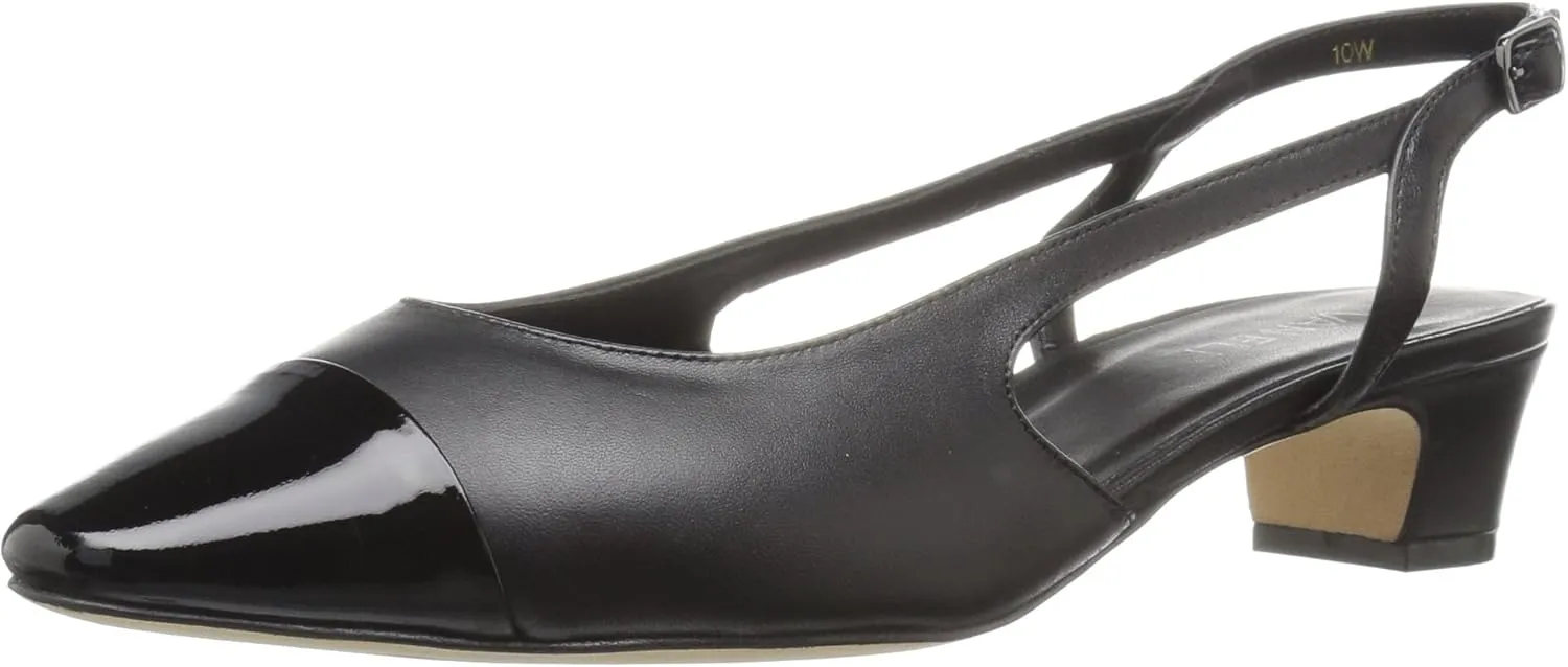 VANELi Womens Aliz Round Toe Slingback Pumps Dress Casual Low Heel 1-2" - Black