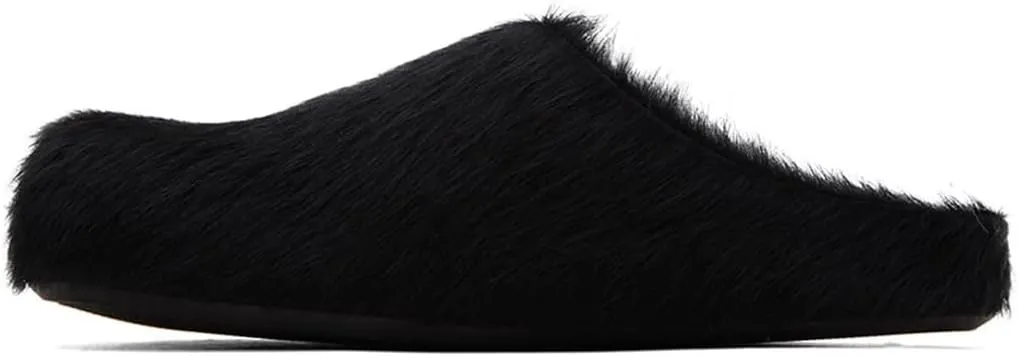 Vertundy Women's Fur Mules Slip On Real Fur Slides Flat Round Toe Platform Fuzzy Clogs Shoes