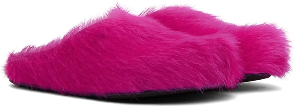 Vertundy Women's Fur Mules Slip On Real Fur Slides Flat Round Toe Platform Fuzzy Clogs Shoes