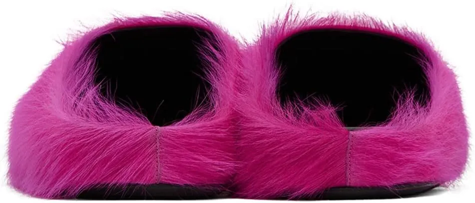 Vertundy Women's Fur Mules Slip On Real Fur Slides Flat Round Toe Platform Fuzzy Clogs Shoes