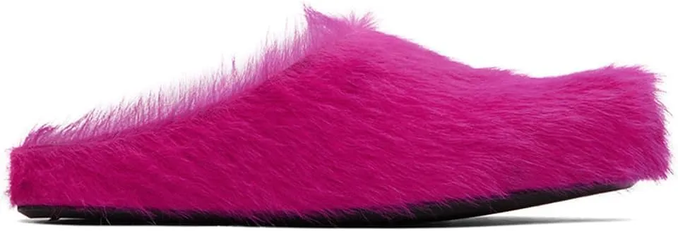 Vertundy Women's Fur Mules Slip On Real Fur Slides Flat Round Toe Platform Fuzzy Clogs Shoes