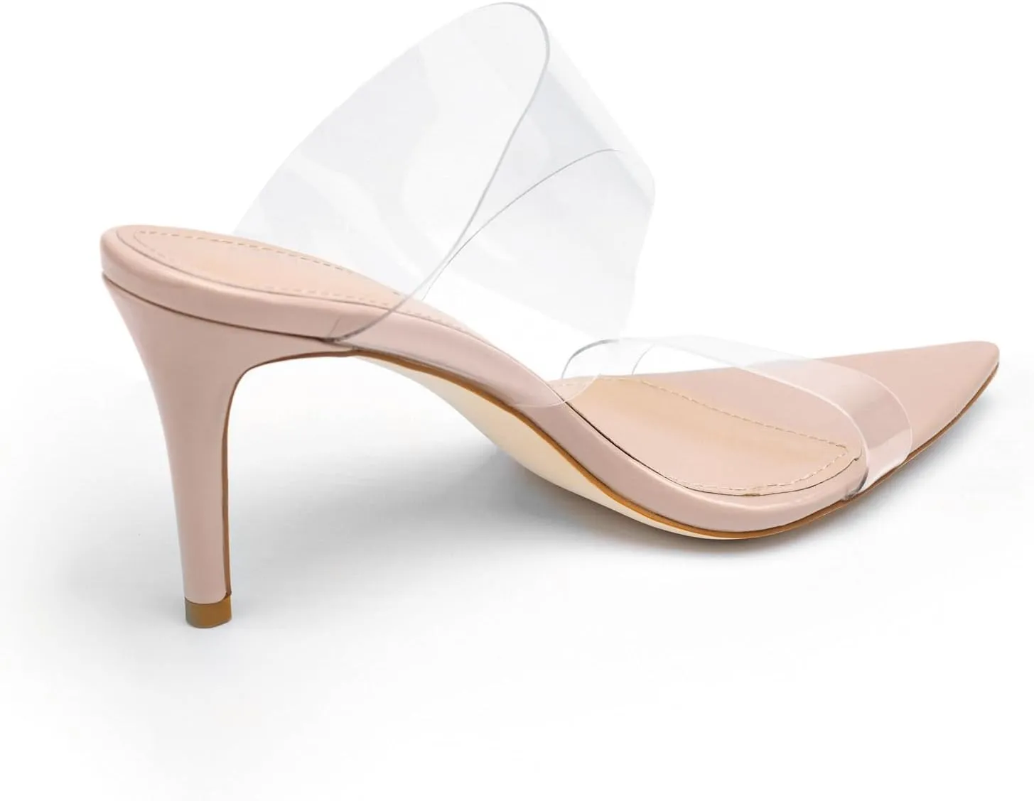 vivianly Clear Pointed Toe Heels Sandals Transparent Strap Stiletto High Heels Slip on Mules for Women