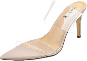 vivianly Clear Pointed Toe Heels Sandals Transparent Strap Stiletto High Heels Slip on Mules for Women