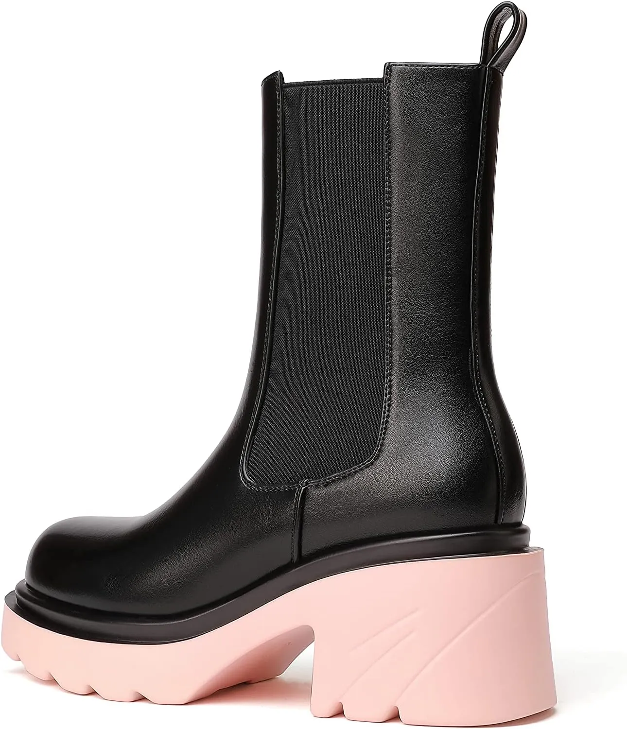 vivianly Womens Chelsea Boots Lug Sole Platform Mid Calf Boots Elastic Slip on Boots Block Heel Ankle Boots for Casual Wear, Costume