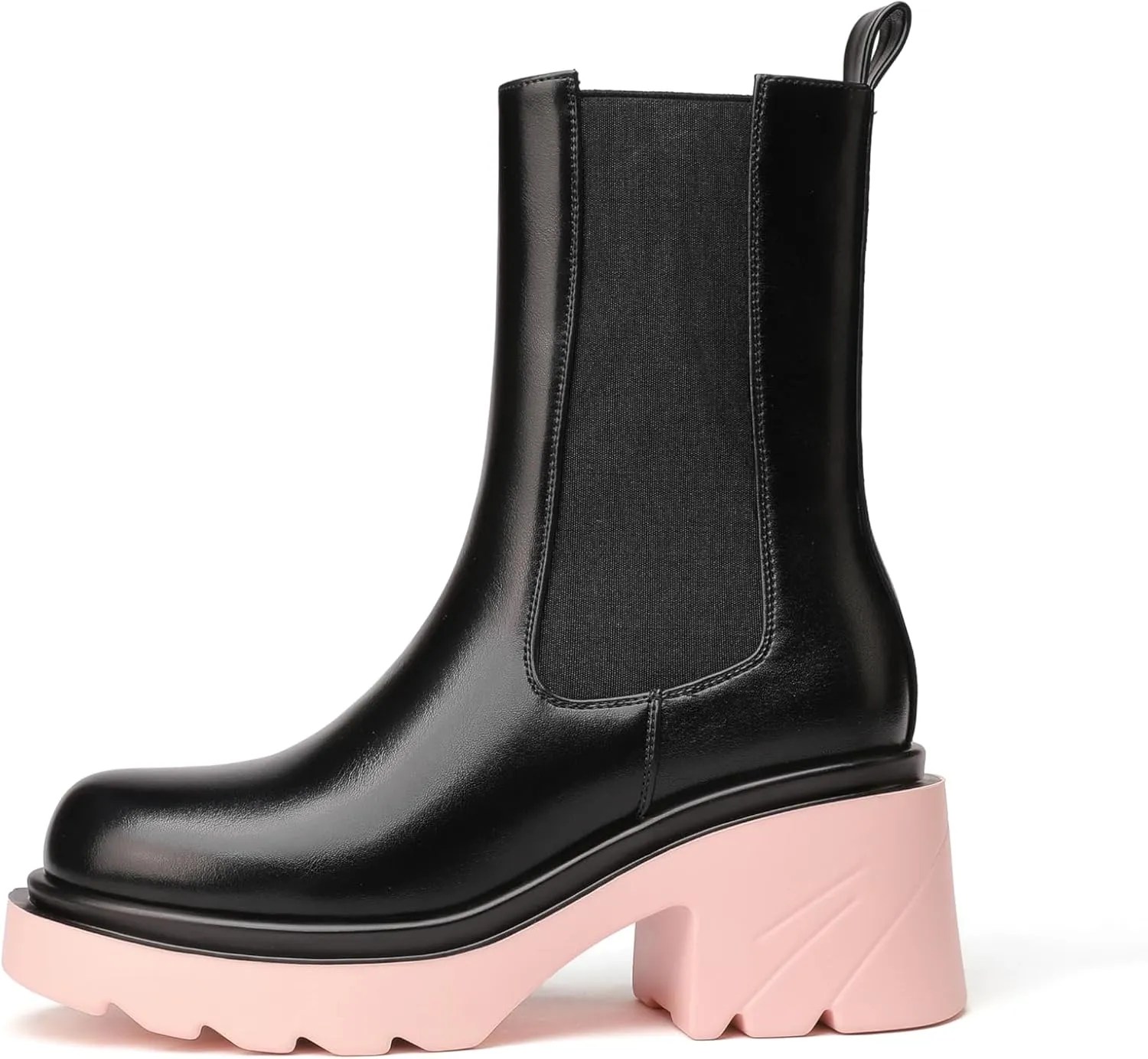 vivianly Womens Chelsea Boots Lug Sole Platform Mid Calf Boots Elastic Slip on Boots Block Heel Ankle Boots for Casual Wear, Costume