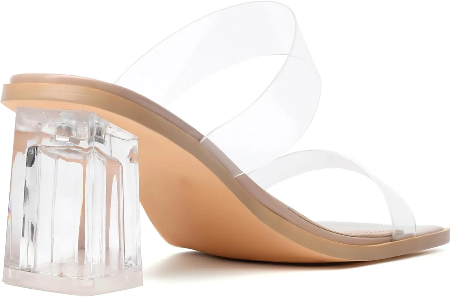vivianly Womens Clear Heels Sandals Transparent Chunky Heels Backless Open Toe Slip on Mules Heeled Slipper Dress Shoes
