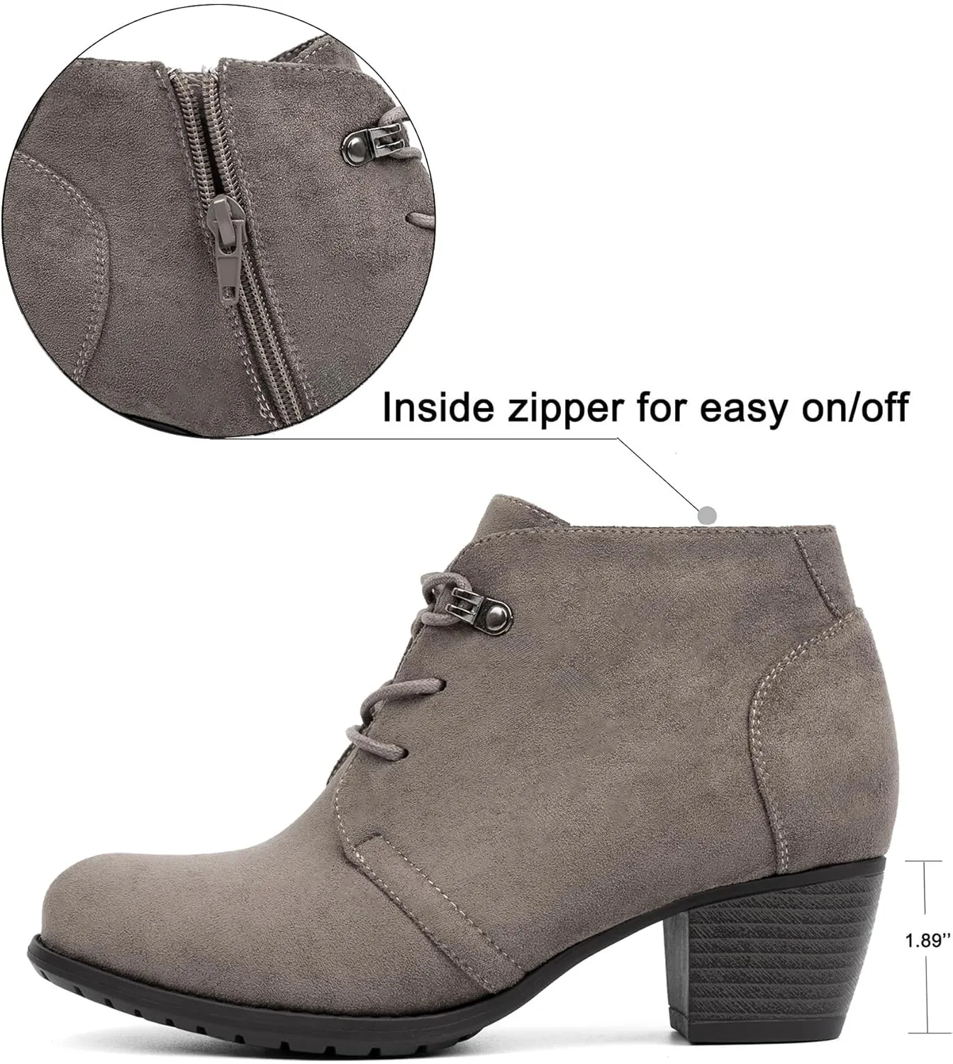 VJH confort Women's Ankle Boots,Lace-up Round Toe Comfortable Low Heel Dress Booties with Side Zipper