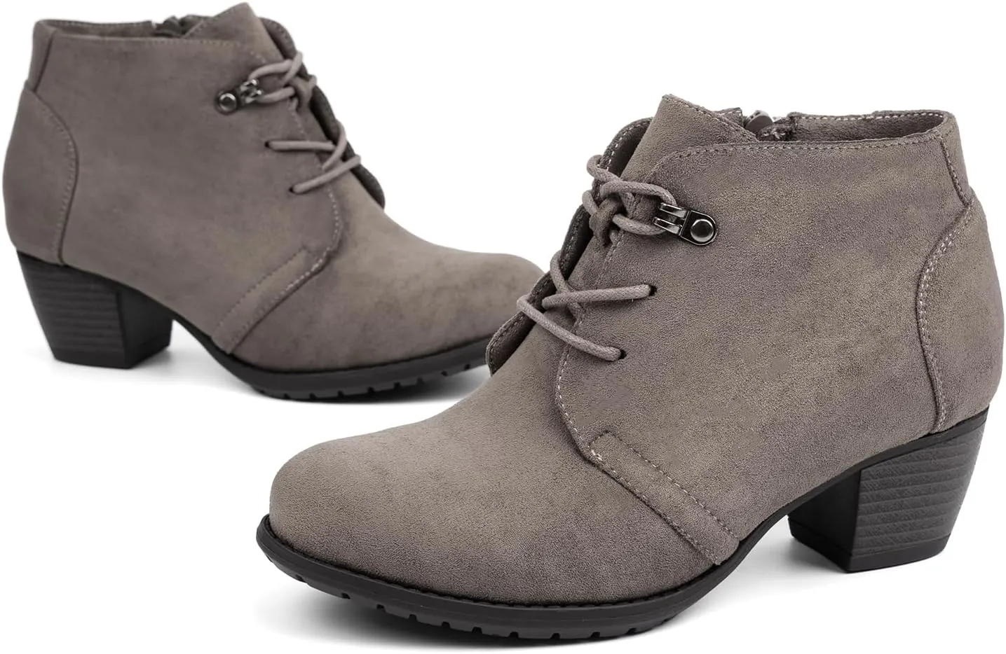 VJH confort Women's Ankle Boots,Lace-up Round Toe Comfortable Low Heel Dress Booties with Side Zipper