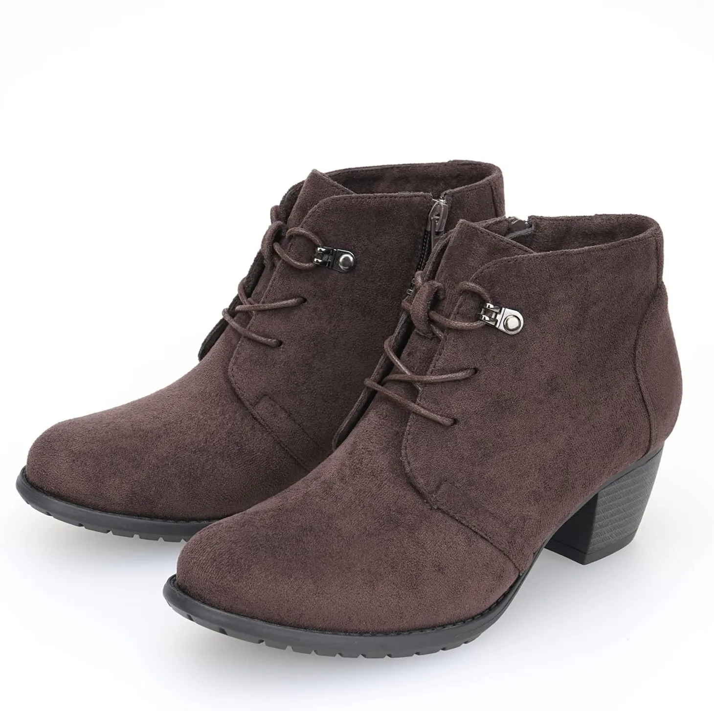 VJH confort Women's Ankle Boots,Lace-up Round Toe Comfortable Low Heel Dress Booties with Side Zipper