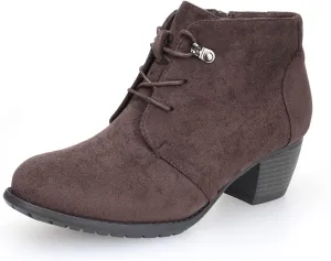 VJH confort Women's Ankle Boots,Lace-up Round Toe Comfortable Low Heel Dress Booties with Side Zipper