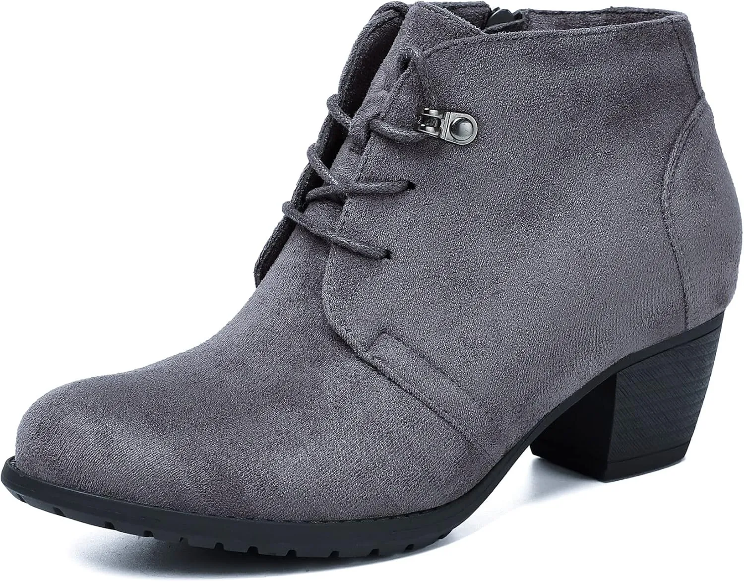 VJH confort Women's Ankle Boots,Lace-up Round Toe Comfortable Low Heel Dress Booties with Side Zipper