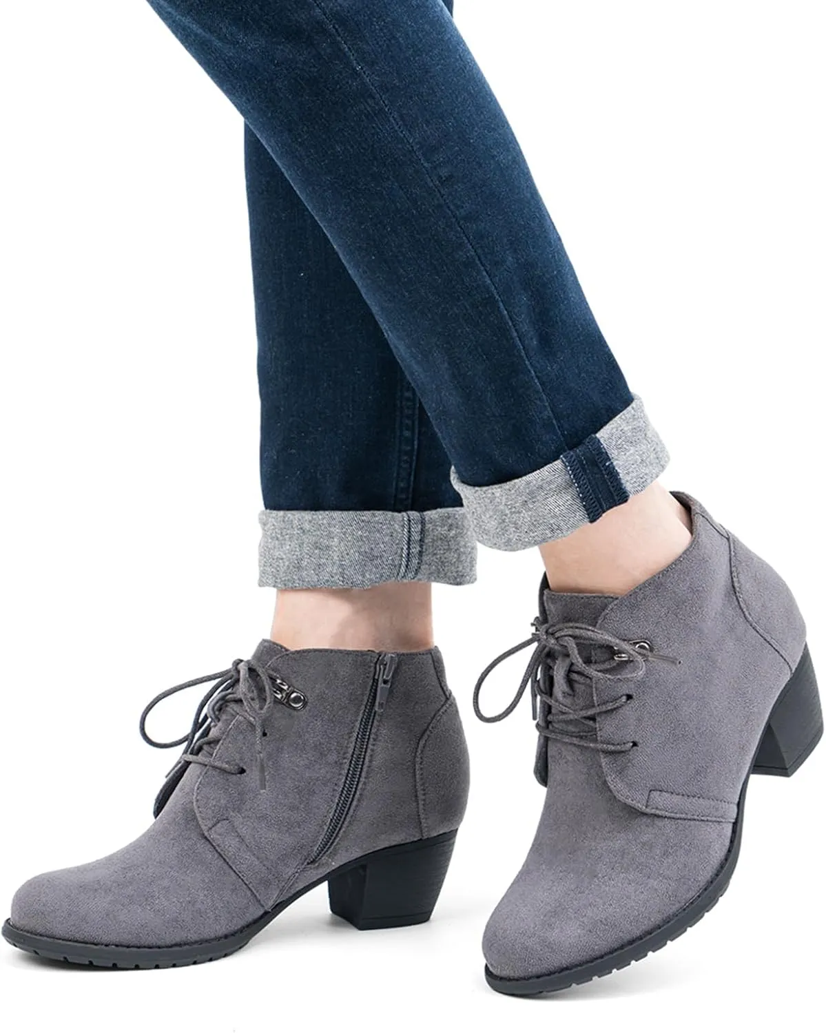 VJH confort Women's Ankle Boots,Lace-up Round Toe Comfortable Low Heel Dress Booties with Side Zipper