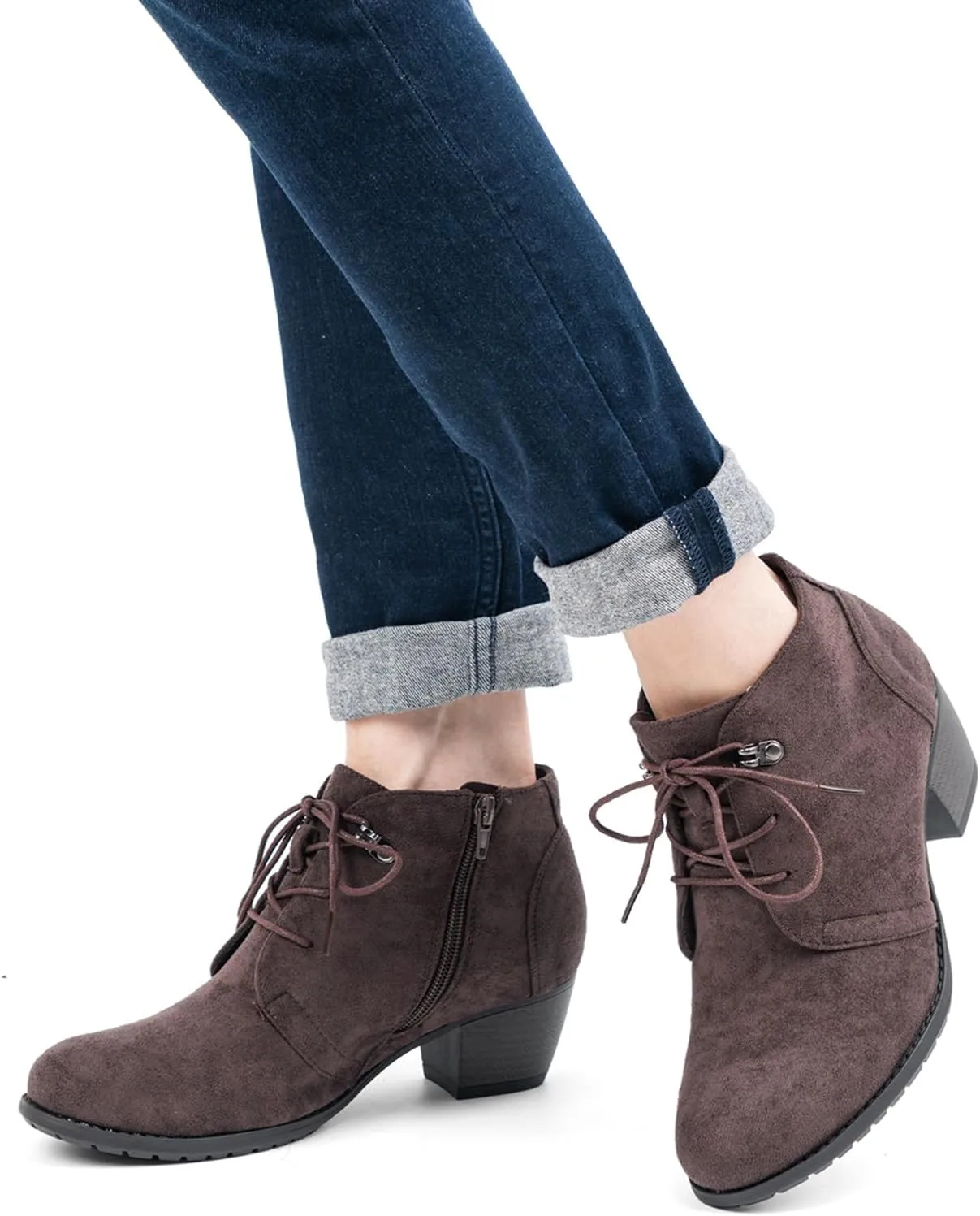 VJH confort Women's Ankle Boots,Lace-up Round Toe Comfortable Low Heel Dress Booties with Side Zipper