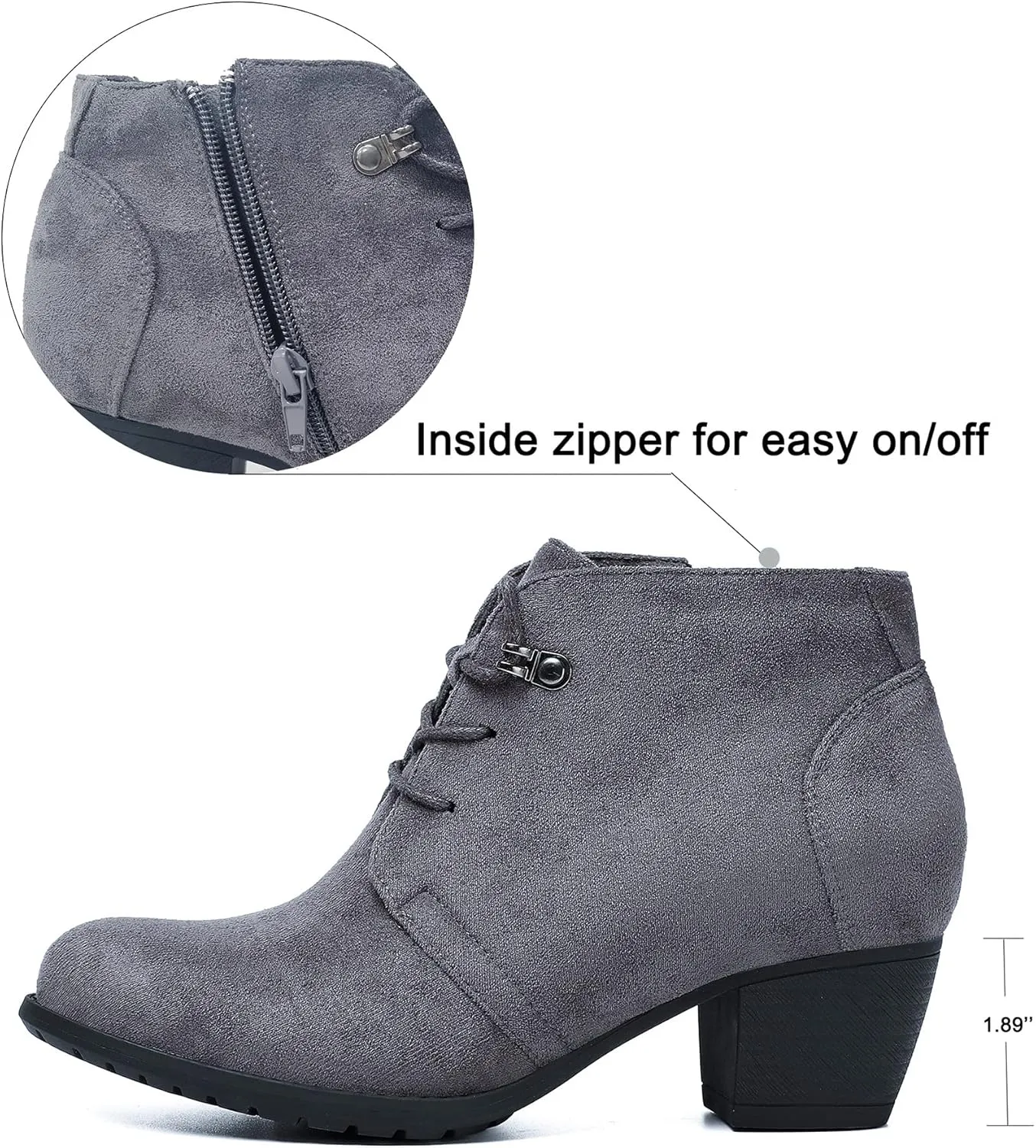 VJH confort Women's Ankle Boots,Lace-up Round Toe Comfortable Low Heel Dress Booties with Side Zipper