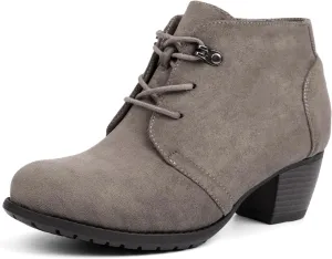 VJH confort Women's Ankle Boots,Lace-up Round Toe Comfortable Low Heel Dress Booties with Side Zipper
