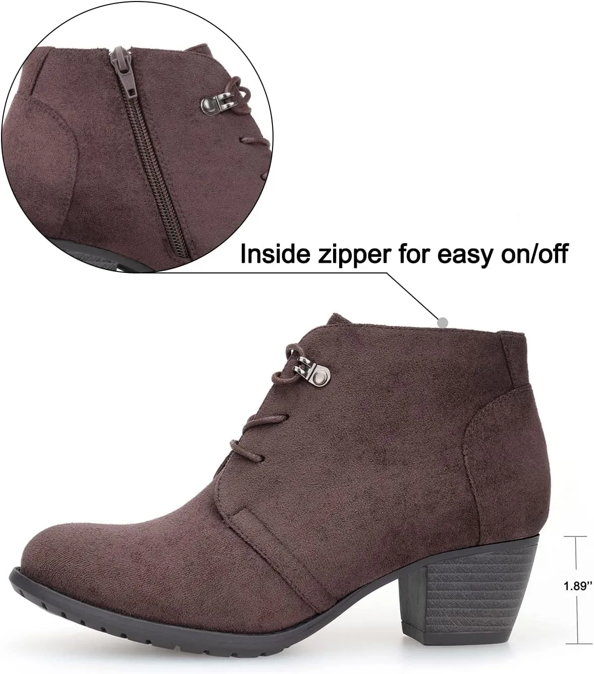 VJH confort Women's Ankle Boots,Lace-up Round Toe Comfortable Low Heel Dress Booties with Side Zipper