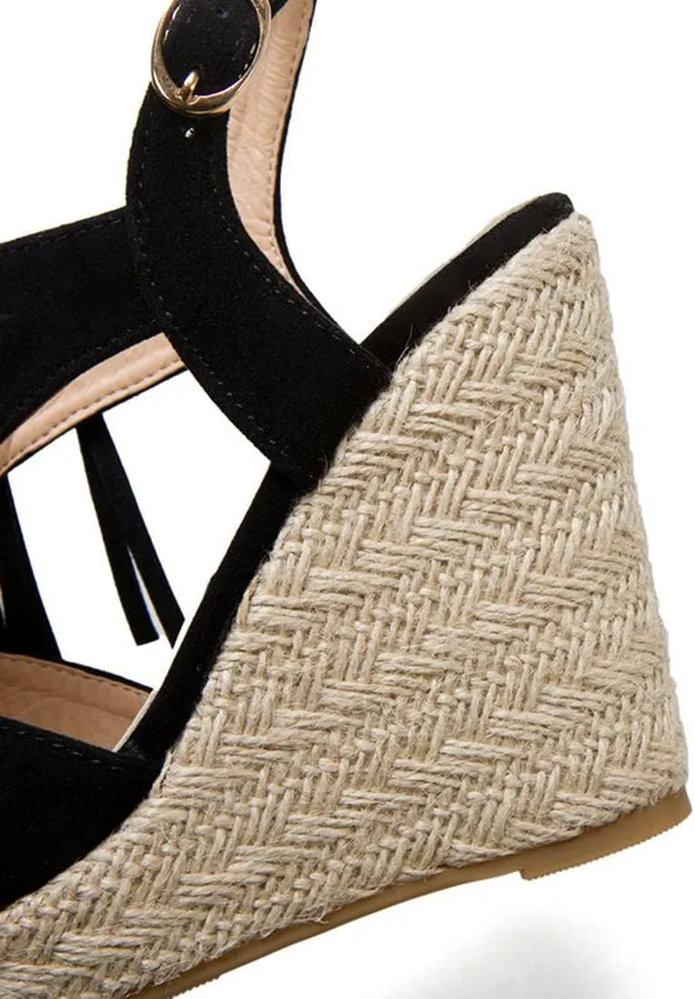 VOKLIN Women's Fringed Espadrilles Wedge Sandals Open Toe Slingback Platform High Heel Tassels Dress Sandal