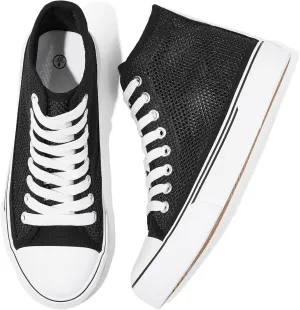 Waluzs High Top Sneakers for Women High Tops White Tennis Shoes Women's Summer Mesh Shoes Fashion Canvas Sneakers