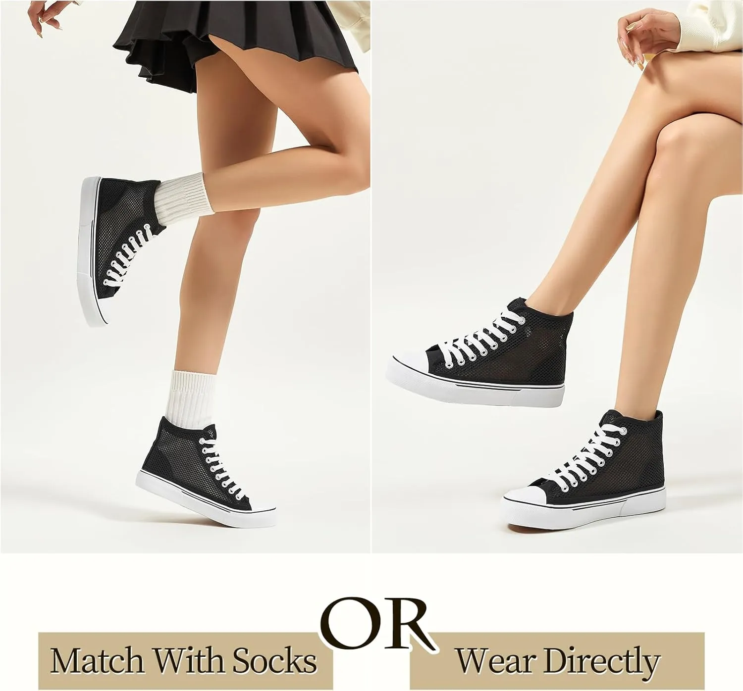 Waluzs High Top Sneakers for Women High Tops White Tennis Shoes Women's Summer Mesh Shoes Fashion Canvas Sneakers