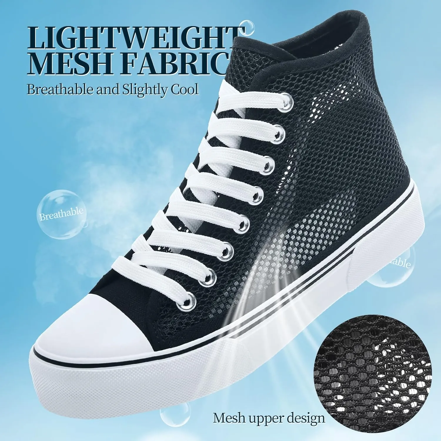 Waluzs High Top Sneakers for Women High Tops White Tennis Shoes Women's Summer Mesh Shoes Fashion Canvas Sneakers