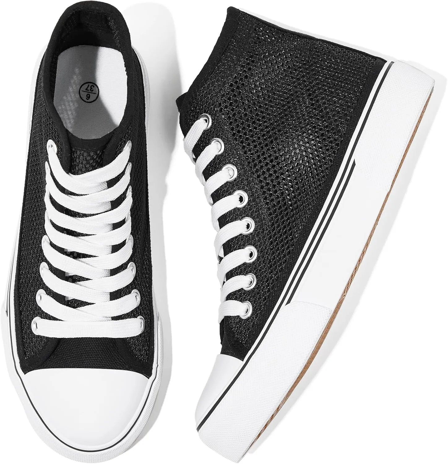 Waluzs High Top Sneakers for Women High Tops White Tennis Shoes Women's Summer Mesh Shoes Fashion Canvas Sneakers