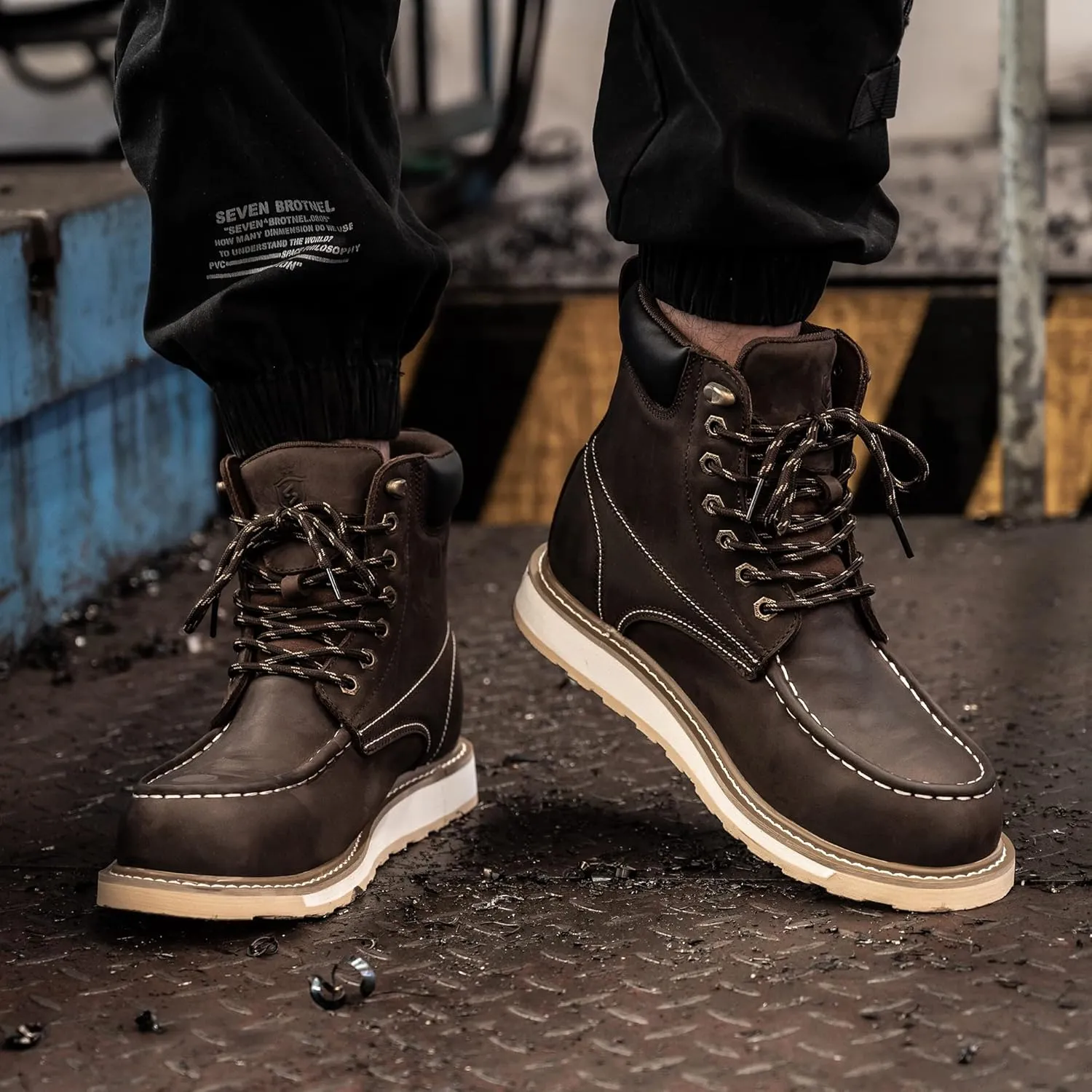 Waterproof Steel Moc Toe Mens Work Boots Classic Fashion Industrial Construction Insulated Safety Comfortable Shoes 6'' Genuine Full Grain Leather Ankle Brown Footwear…