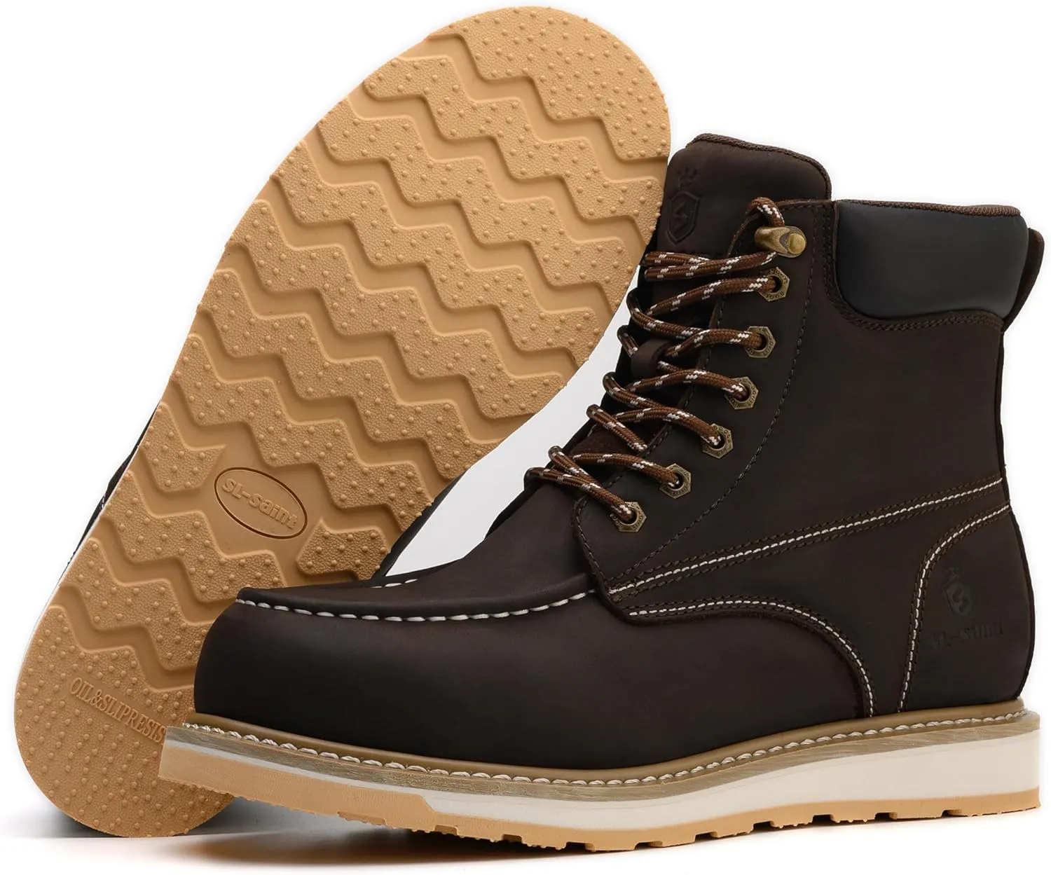 Waterproof Steel Moc Toe Mens Work Boots Classic Fashion Industrial Construction Insulated Safety Comfortable Shoes 6'' Genuine Full Grain Leather Ankle Brown Footwear…