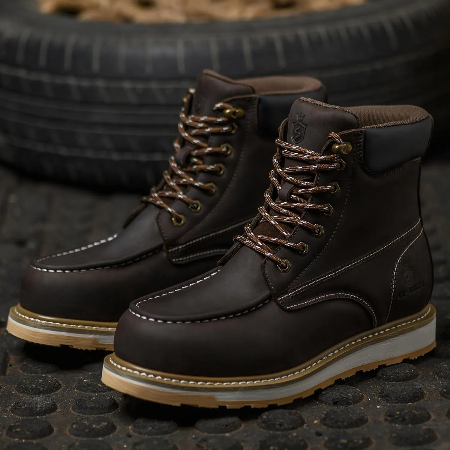 Waterproof Steel Moc Toe Mens Work Boots Classic Fashion Industrial Construction Insulated Safety Comfortable Shoes 6'' Genuine Full Grain Leather Ankle Brown Footwear…