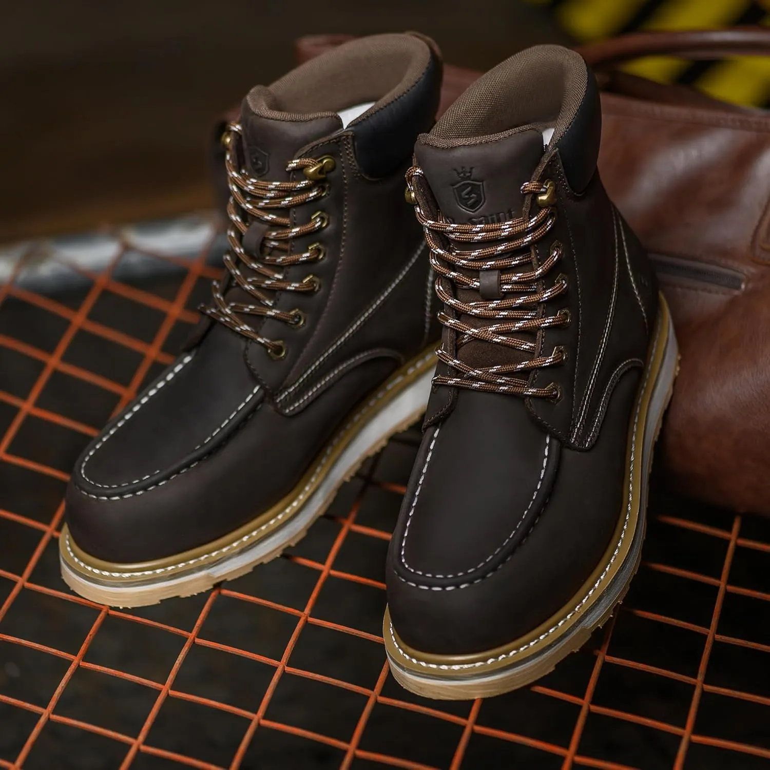 Waterproof Steel Moc Toe Mens Work Boots Classic Fashion Industrial Construction Insulated Safety Comfortable Shoes 6'' Genuine Full Grain Leather Ankle Brown Footwear…