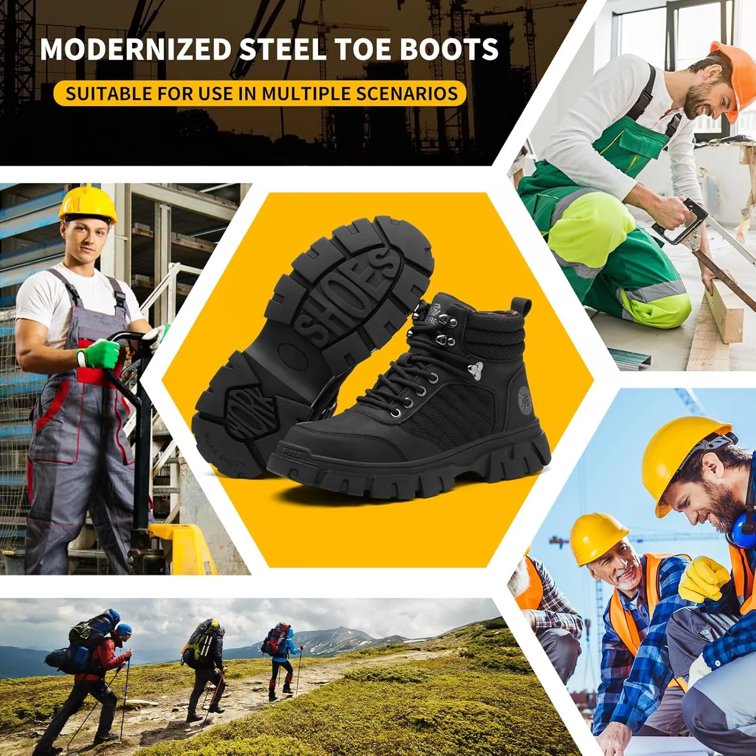 Waterproof Steel Toe Boots For Men-6 Inch Comfortable Mens Safety Work Boots Indestructible Steel Toe Shoes Lightweight Non Slip Puncture Resistant Industrial Construction Boot
