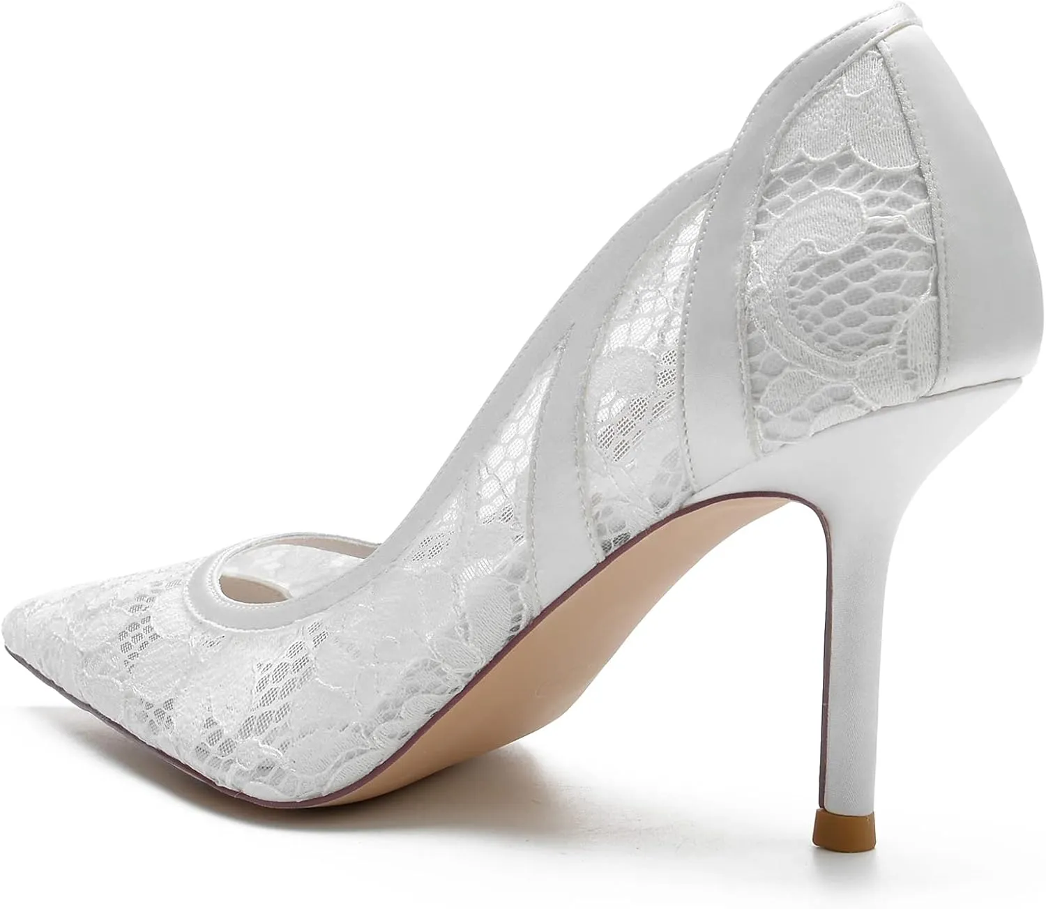 Wedding Dress Shoes for Women Pointed Toe Wedding Shoes Stiletto Heels Satin Bridal Shoes with Embroidery Lace Flower Closed Toe Sandals Ankle Strap Pumps