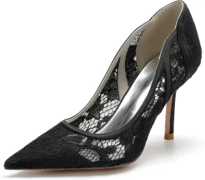 Wedding Dress Shoes for Women Pointed Toe Wedding Shoes Stiletto Heels Satin Bridal Shoes with Embroidery Lace Flower Closed Toe Sandals Ankle Strap Pumps