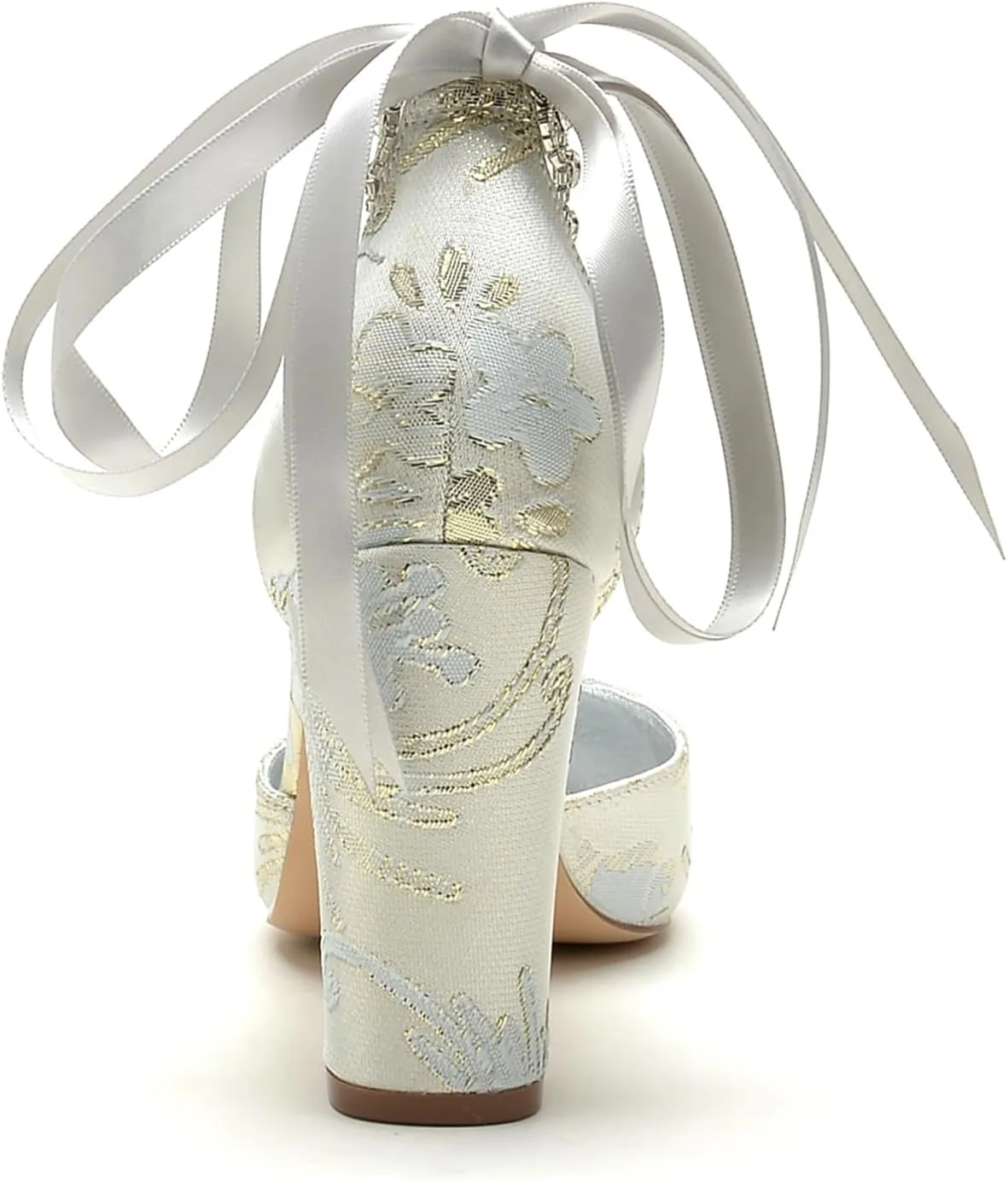 Wedding Shoes for Bride Closed Toe Block Heel Womens High Heels Pointed Toe Pumps Bridal Shoes Bowknot Strap Pearl Sandals Floral Satin Evening