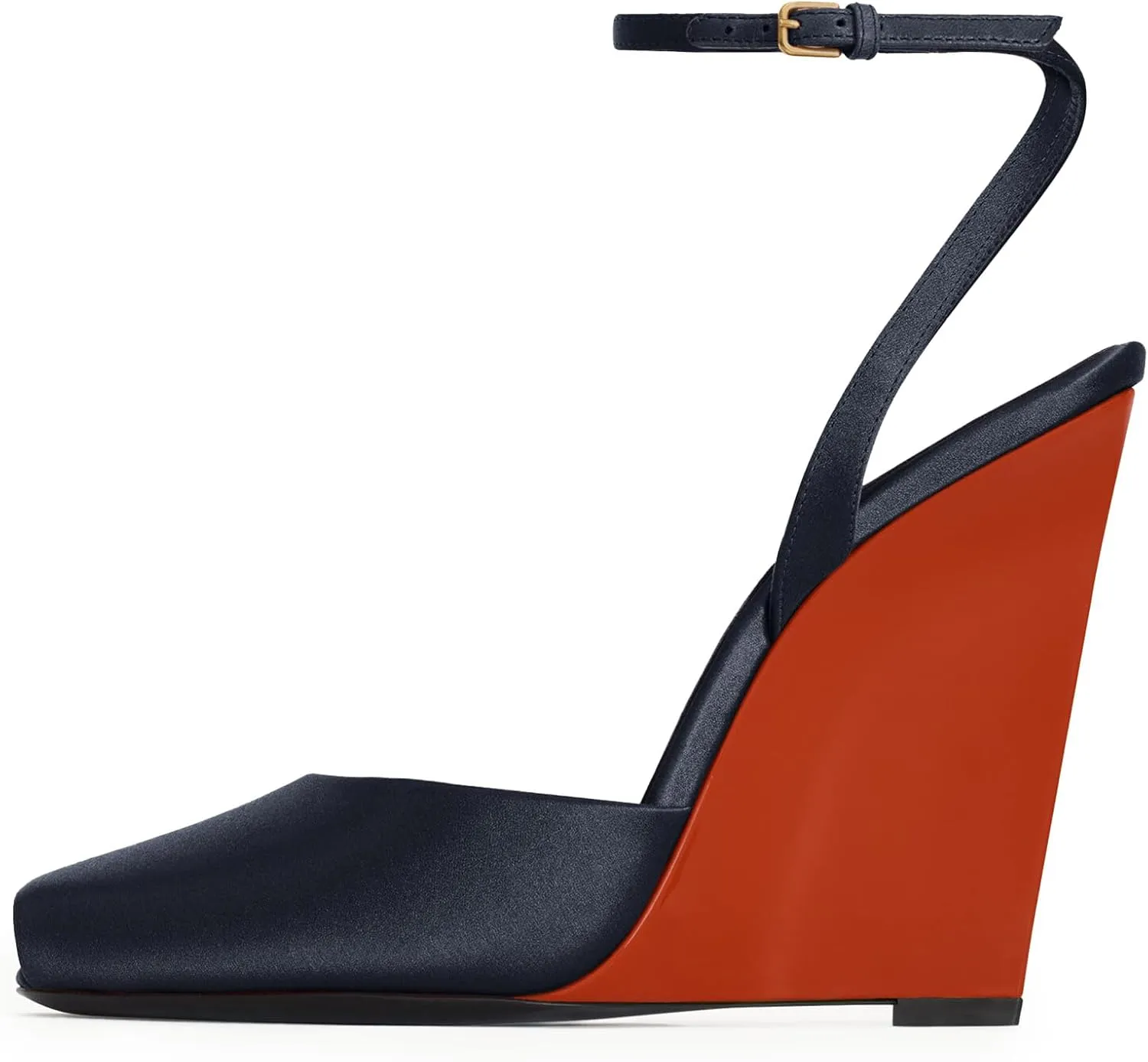 Wedge High Heels Sandals for Women – 4 Inch Square Peep Toe Ankle Strap Buckle Comfortable for Party Wedding Daily Wear