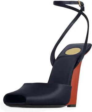 Wedge High Heels Sandals for Women – 4 Inch Square Peep Toe Ankle Strap Buckle Comfortable for Party Wedding Daily Wear