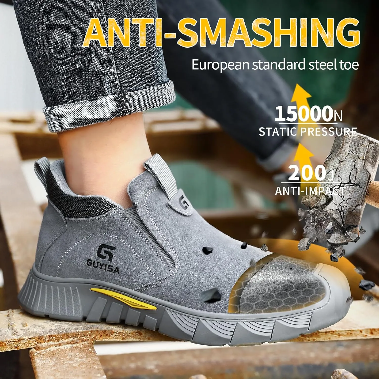 Welding Boots for Men,Slip On Steel Toe Work Boots,Construction Fireproof Men's Steel Toe Shoes,Indestructible Safety Toe Work Shoes.