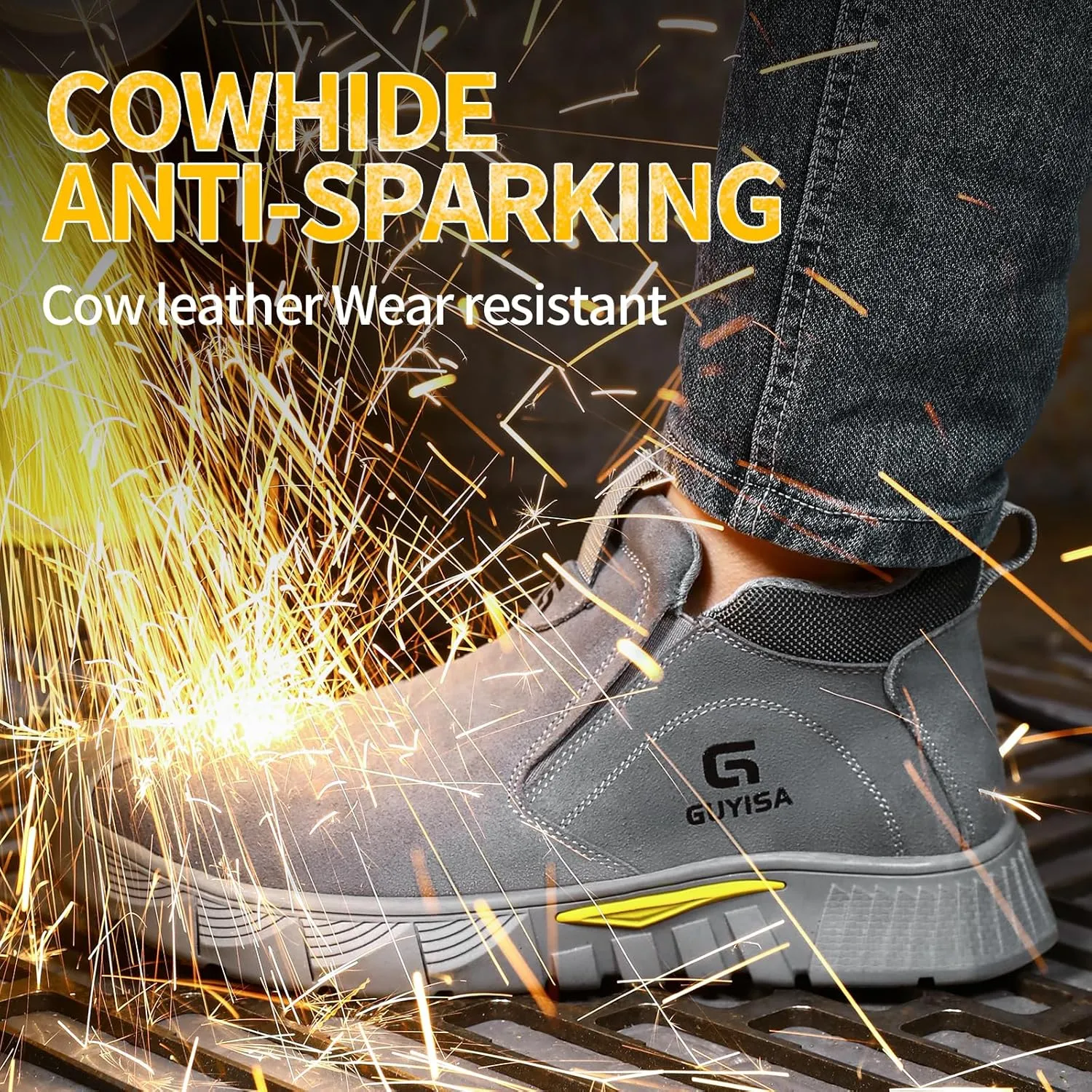 Welding Boots for Men,Slip On Steel Toe Work Boots,Construction Fireproof Men's Steel Toe Shoes,Indestructible Safety Toe Work Shoes.
