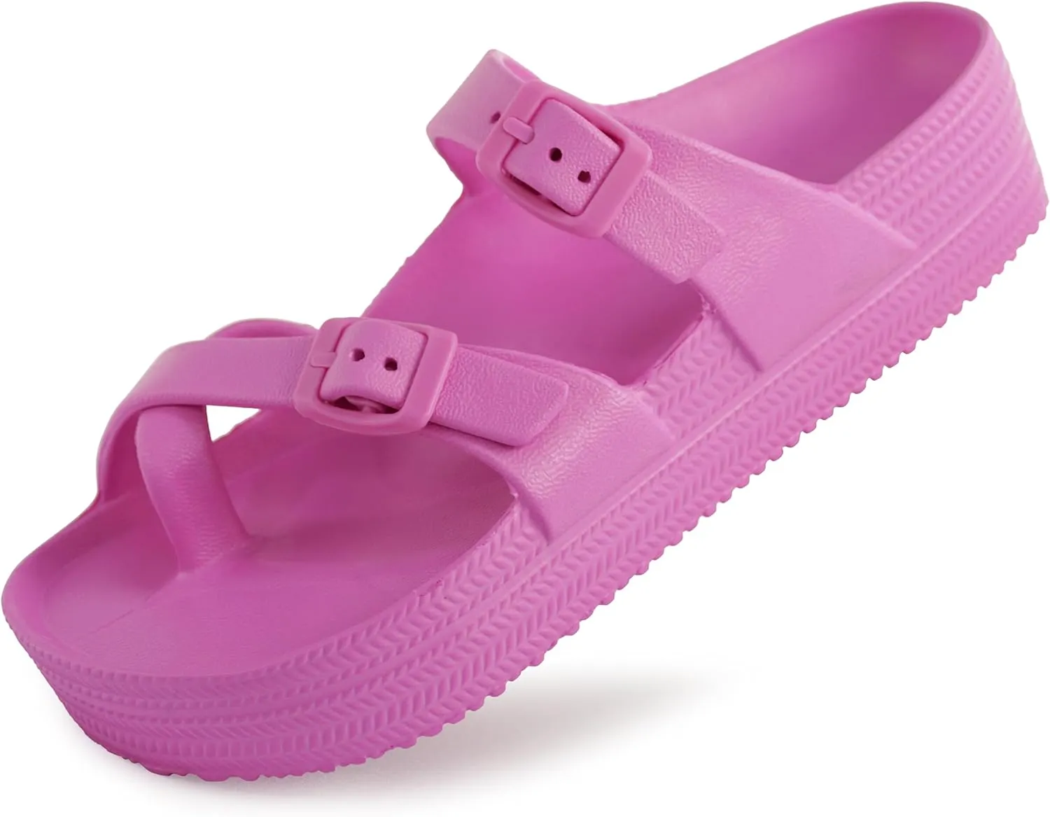 Weweya Womens Sandal with Arch Support - Adjustable Buckle Straps Beach Slides - Summer Lightweight Flip Flops Sandals