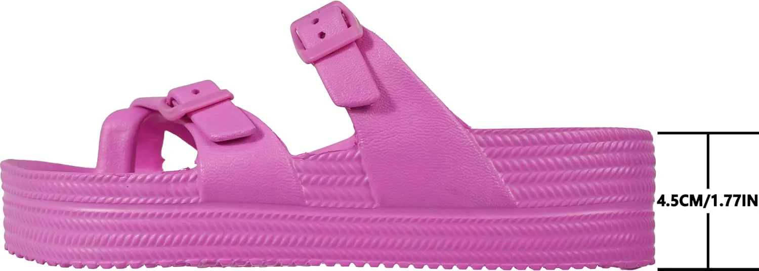Weweya Womens Sandal with Arch Support - Adjustable Buckle Straps Beach Slides - Summer Lightweight Flip Flops Sandals